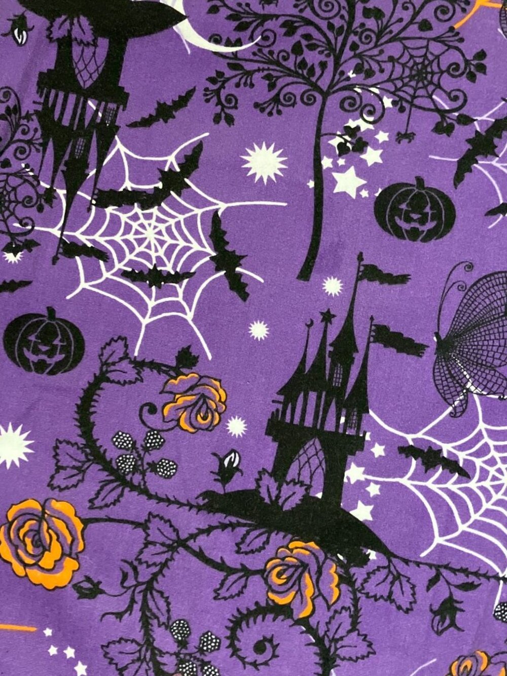 Halloween-Themed Nurse Scrub Top - Spooky Fairy Tale Purple  Size Lg